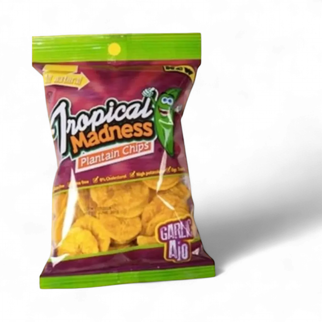 Tropical Madness Plantain Chips Garlic Ajo 3 oz Peg bag 12 ct