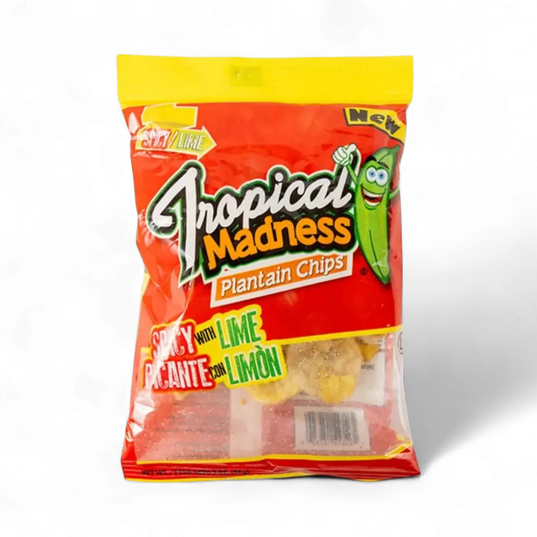 Tropical Madness Plantain Chips Spicy & Lime 3 oz Peg bag 12 ct (1)