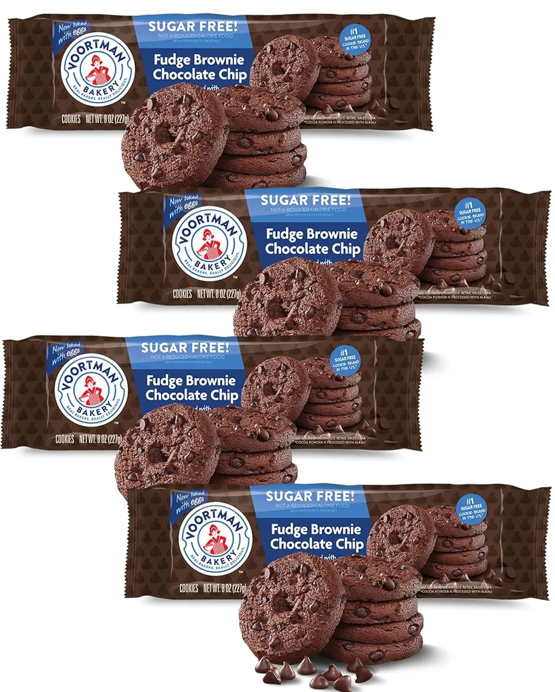 Voortman Sugar Free Fudge Brownie Chocolate Chip Cookies 8 oz 6 Pack