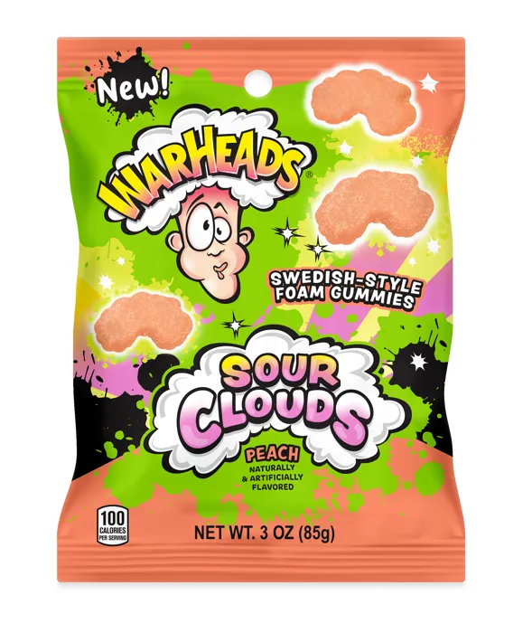 Warheads Sour Clouds Swedish Style PEACH Gummy 3oz 12ct