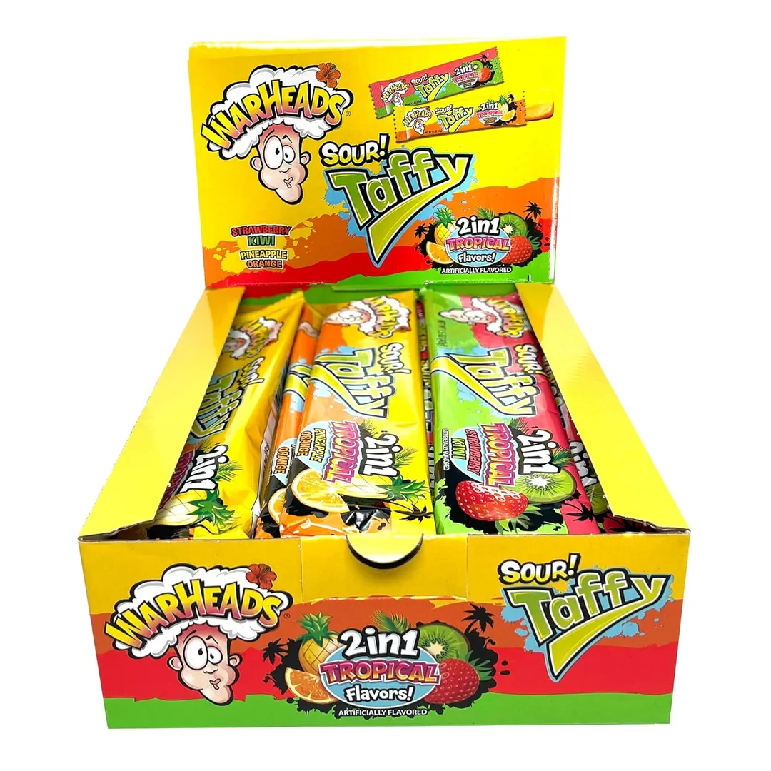 WARHEADS Tropical Sour Taffy 2-in-1 Chewy Bars 1.5 oz 24 ct