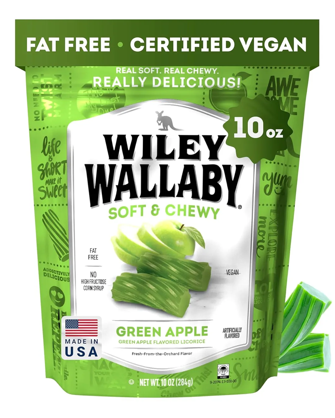 Wiley Wallaby Australian Green Apple Licorice Soft Chewy 10 oz