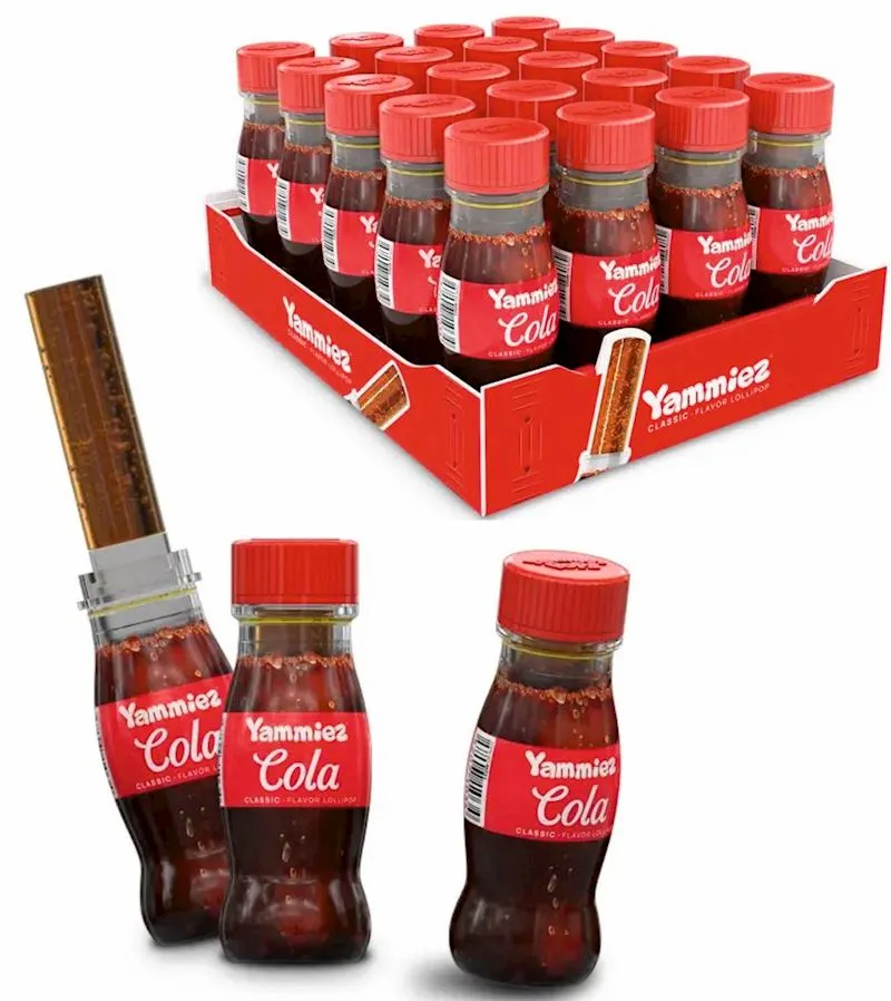 Yammiez Greece Import Cola Bottle Push Lollipop 20ct Tray