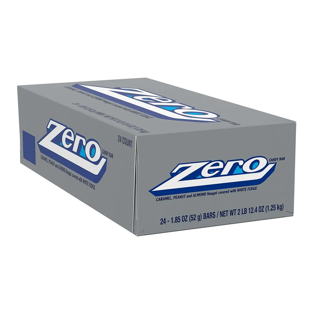 Zero Candy Bar Caramel Nougat Peanut White Fudge 1.85 oz 24 ct