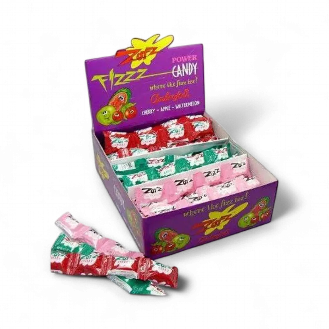 Zotz Fizz Power Candy 48 Count 4 Piece Strings Cherry, Apple, Watermelon