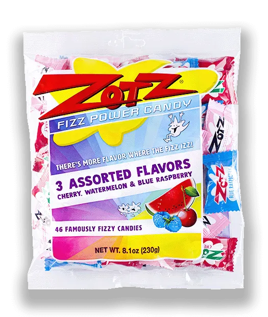 Zotz Italian Fizz Candy Cherry Watermelon Blue Raspberry 46 ct 8.1 oz