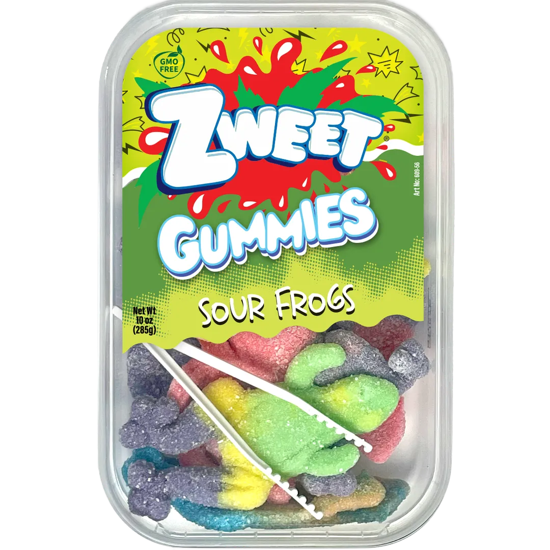 Zweet Gummy Neon Sour Frogs with Tongs 10 oz 6 ct