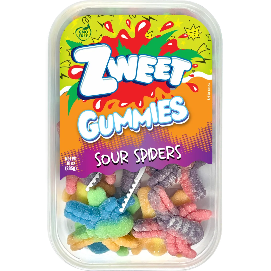 Zweet Gummy Neon Spider Tub with Tongs 10 oz 6 ct