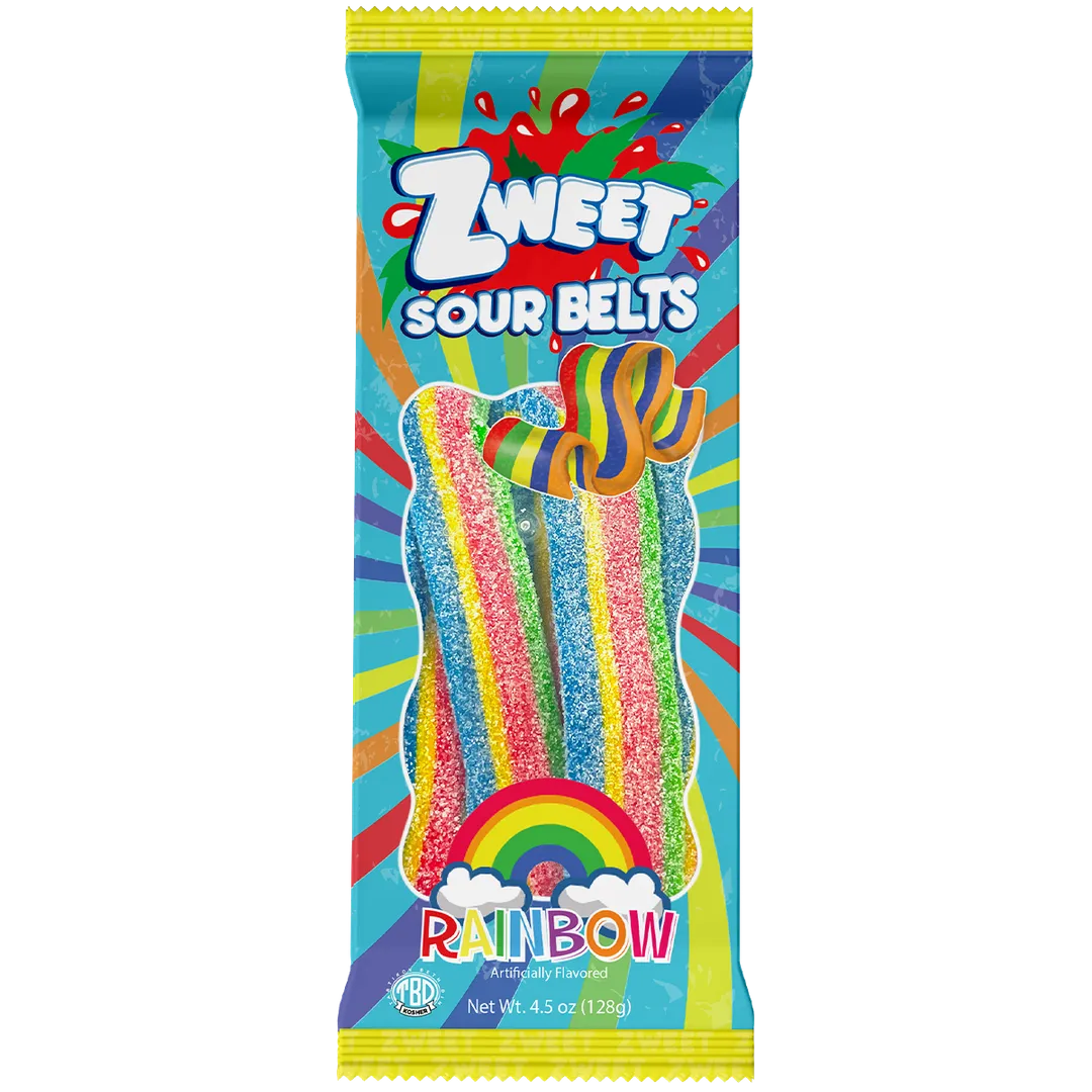 Zweet Sour Rainbow Candy Belts 4.5 oz 12 ct Kosher Parve
