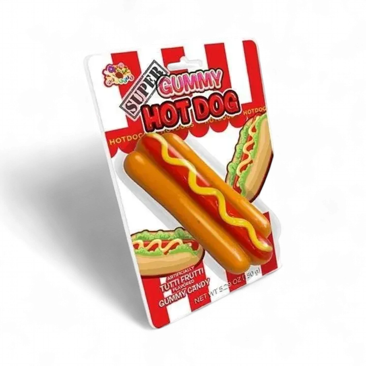 Albert's Super Gummy Hot Dog Tutti Frutti 5.29 Ounce Blister Pack 12 Count