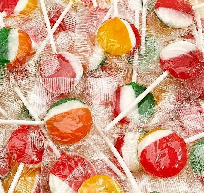 Tri Color Brazilian Flat Lollipops Assorted Flavors 2.2 lb