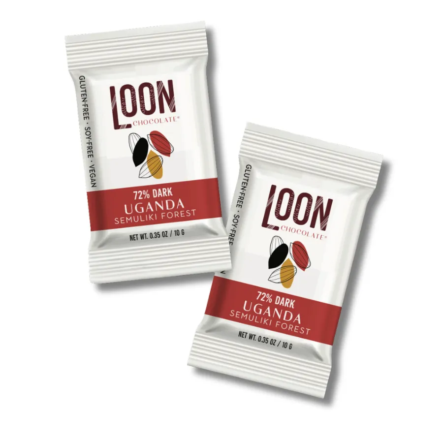 72% Uganda Dark Chocolate Mini Bars (70-Count Display Box)