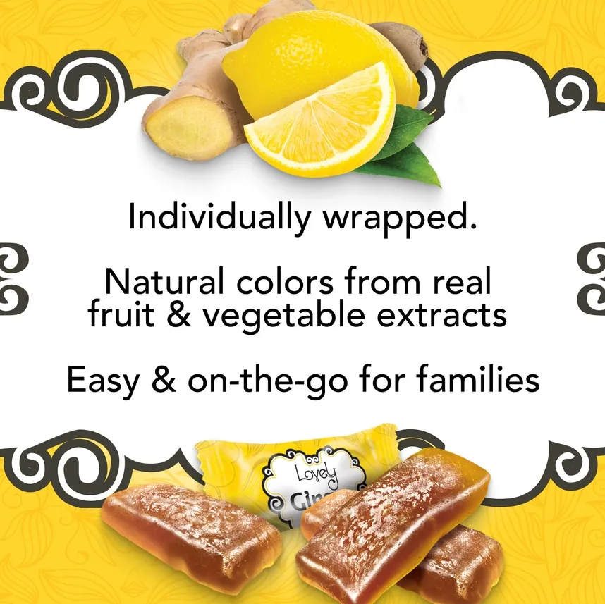Bulk Lemon Ginger Chews Candy - 10lb, Gluten Free, Vegan
