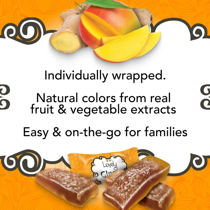 Bulk Mango Ginger Chews Candy - 10 lb, Gluten Free, Vegan