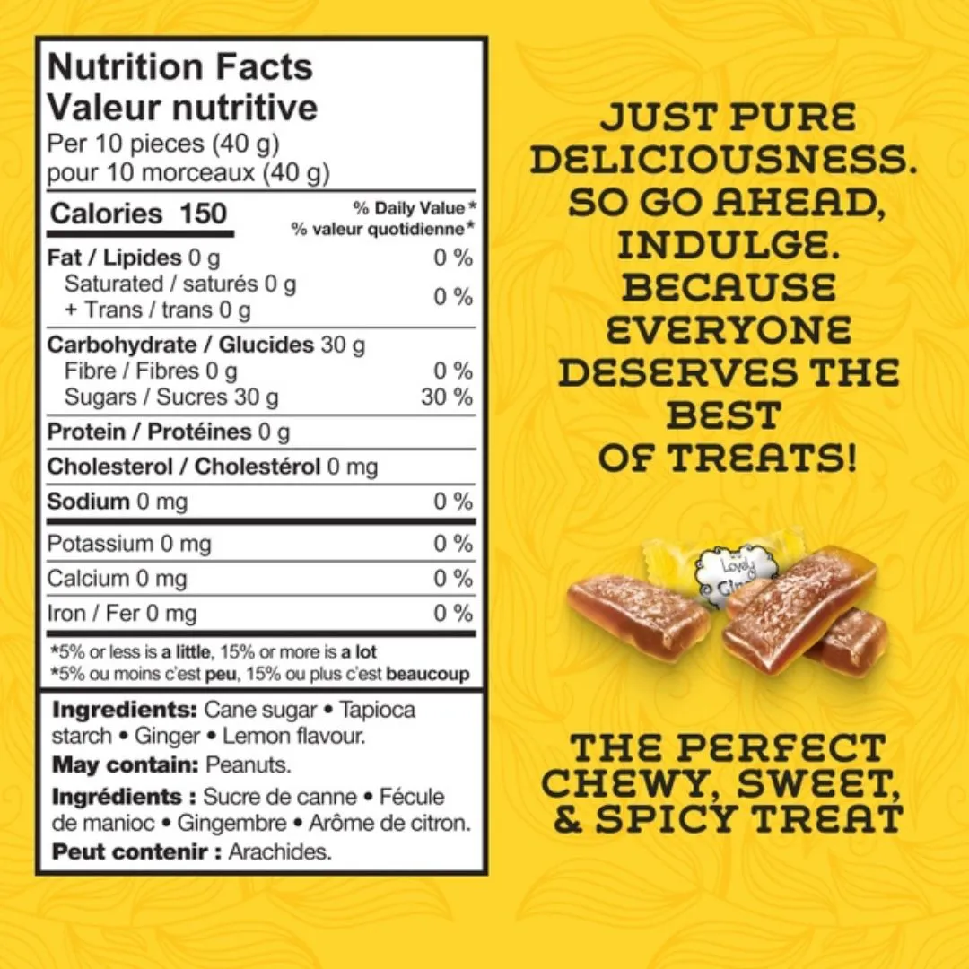 Lemon Ginger Chews Candy - Gluten Free, Vegan, Non-Gmo(5oz)
