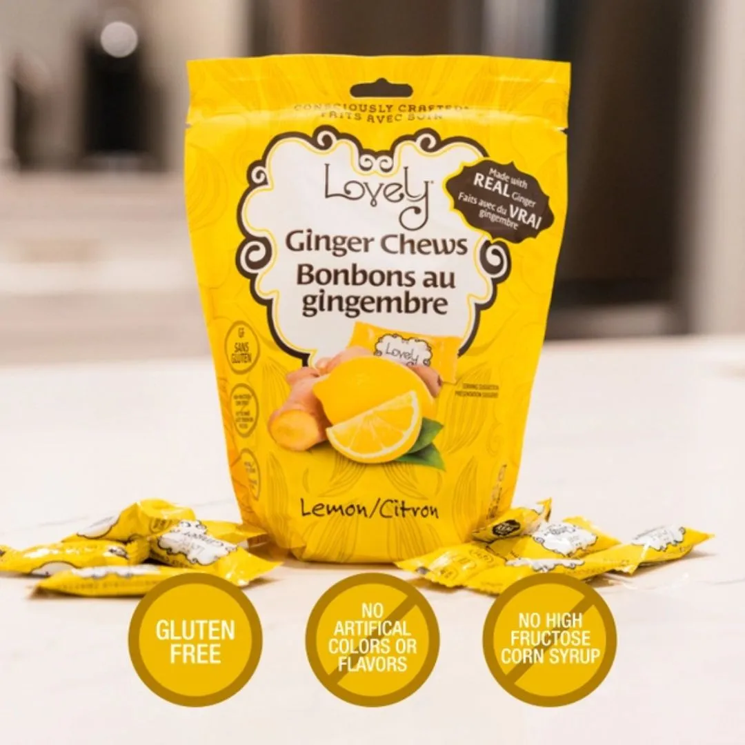 Lemon Ginger Chews Candy - Gluten Free, Vegan, Non-Gmo(5oz)