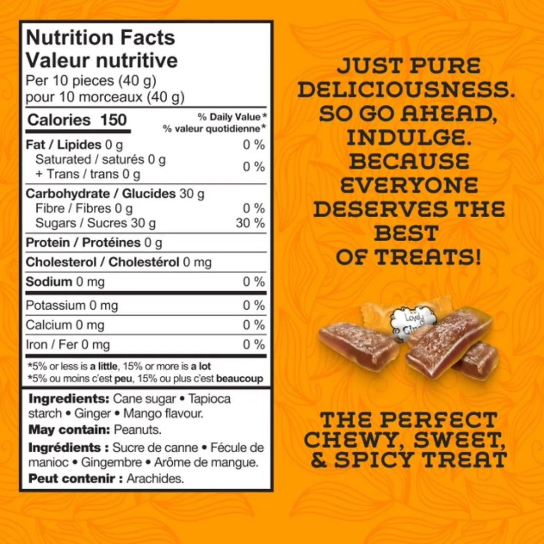 Mango Ginger Chews Candy - Gluten Free, Vegan, Non-Gmo (5oz)