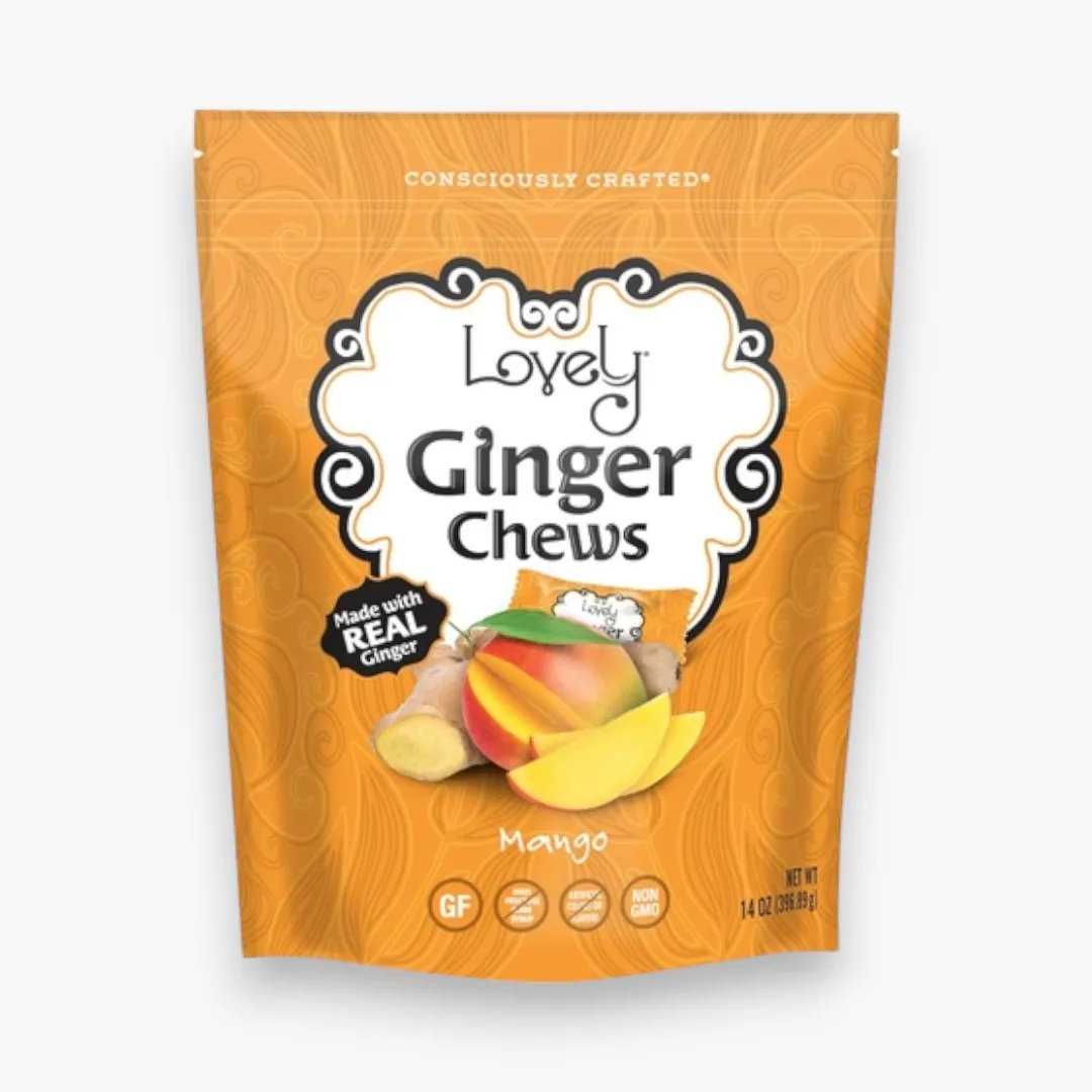 Mango Ginger Chews Candy - Gluten Free, Vegan, Non-Gmo (5oz)