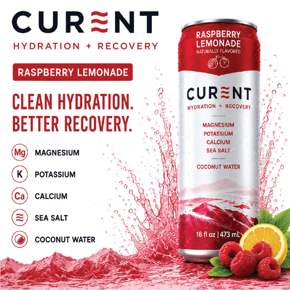 CURENT Raspberry Lemonade Electrolyte Drink – Hydration + Recovery Sports Drink with Magnesium, Potassium, Calcium, Sea Salt & Coconut Water – Naturally Flavored – 16 oz