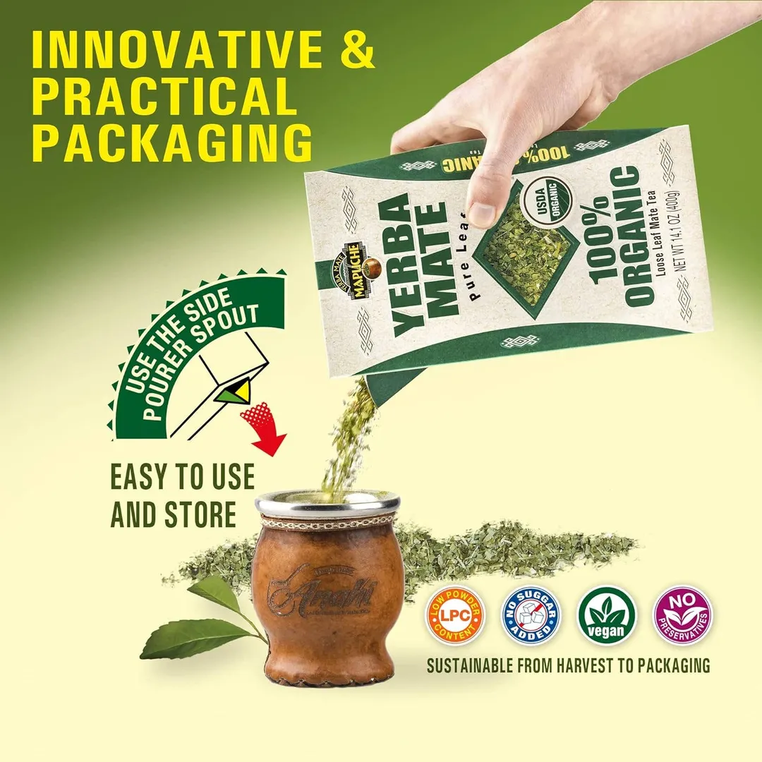 Pure Leaf 100% Organic Yerba Mate (USDA NOP Certified) 14.1oz (400g) - Case of 10