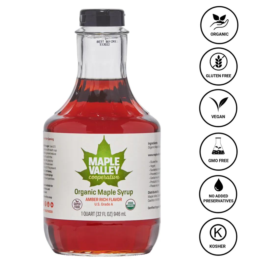 Maple Syrup Organic Amber & Rich 32 oz. Glass Decanter