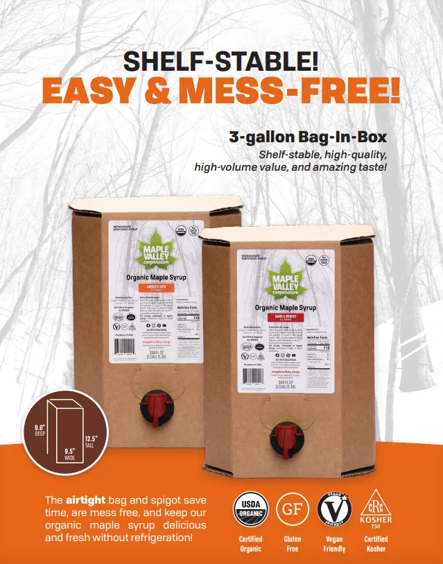 Maple Syrup Organic Amber & Rich 3 Gallon Bag in Box