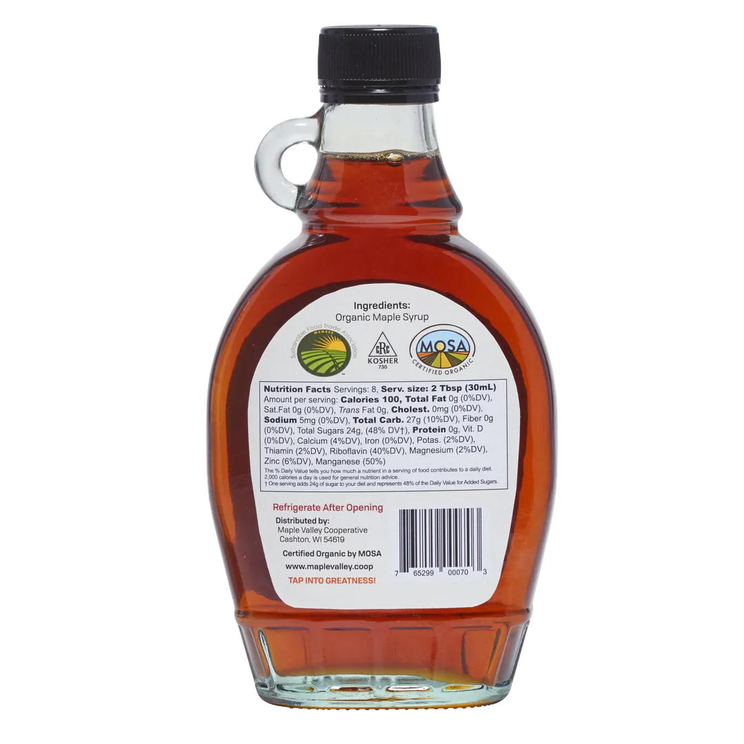 Maple Syrup Organic Dark & Robust 8 oz. Flat Glass