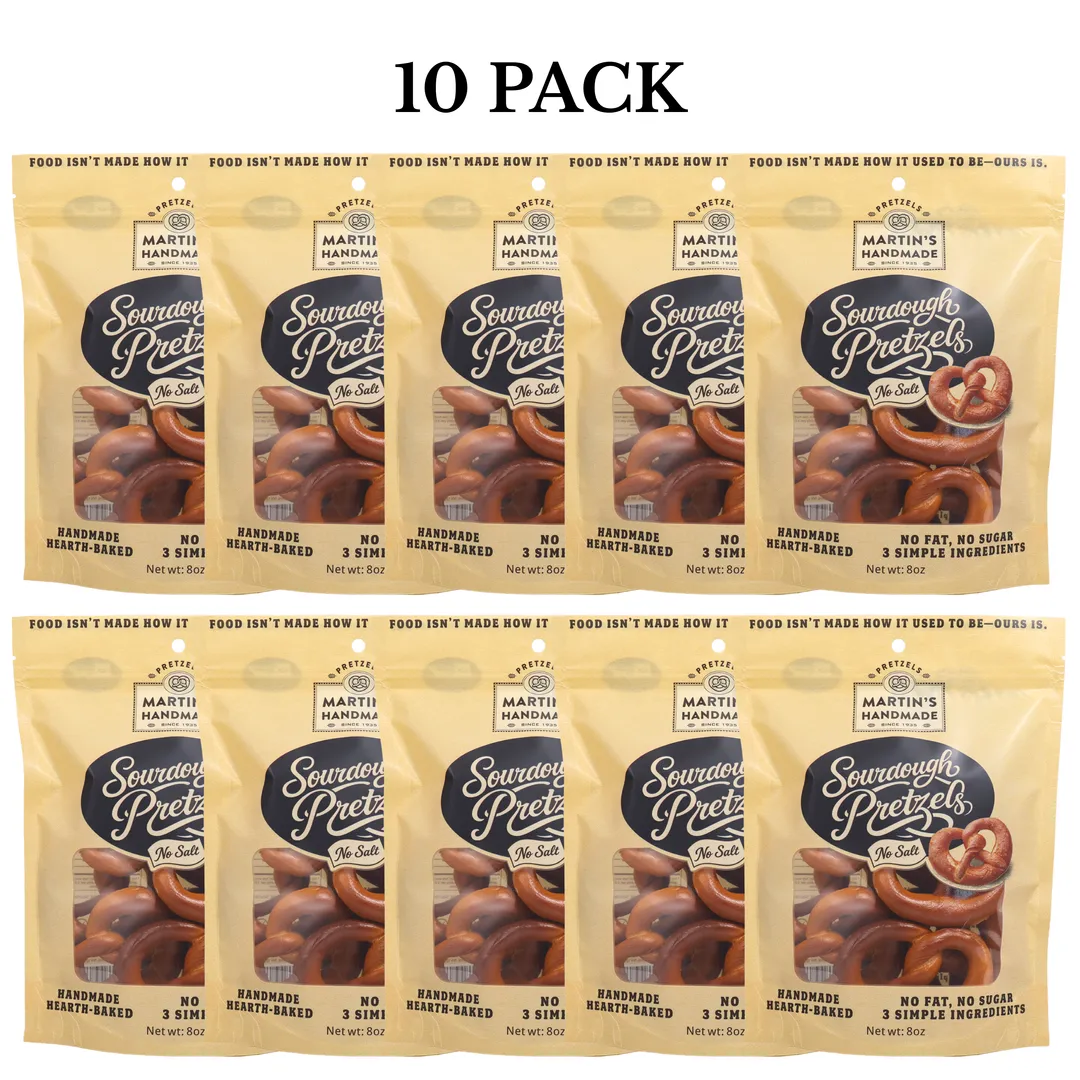 Handmade Sourdough Pretzels, No Salt – 10, 8oz bags