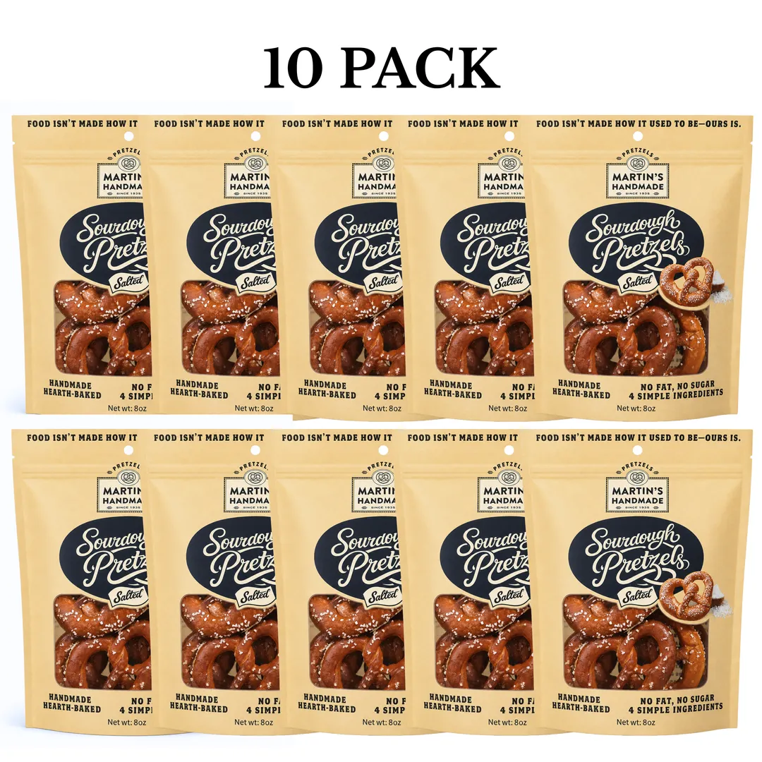 Handmade Sourdough Pretzels, Salted – 10, 8oz bags