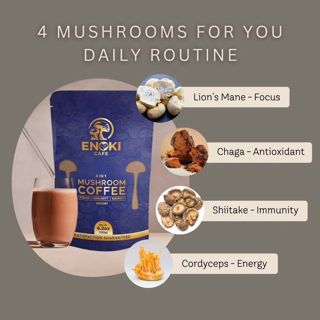 4 in 1 Mushroom Coffee | Low Caffeine (16oz)
