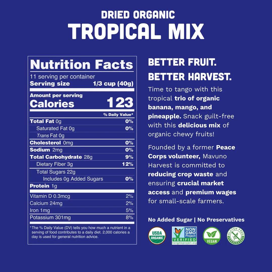 Organic Dried Tropical Mix (Mango, Banana, Pineapple) - 1 lb