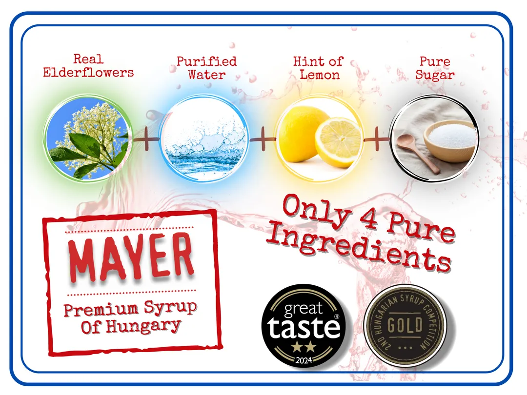 Mayer Hungarian Premium Elderflower syrup - Made with all Real Fruit + 3 natural ingredients - International Award - Winner (500 ml)
