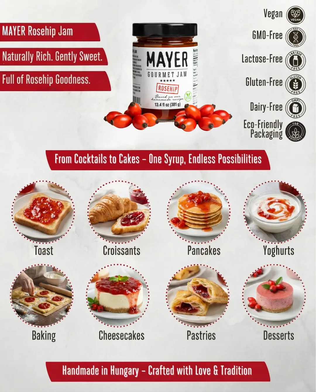Mayer Premium Handcrafted Rosehip Jam 13.4 fl oz (0.84 pt) (381 g)