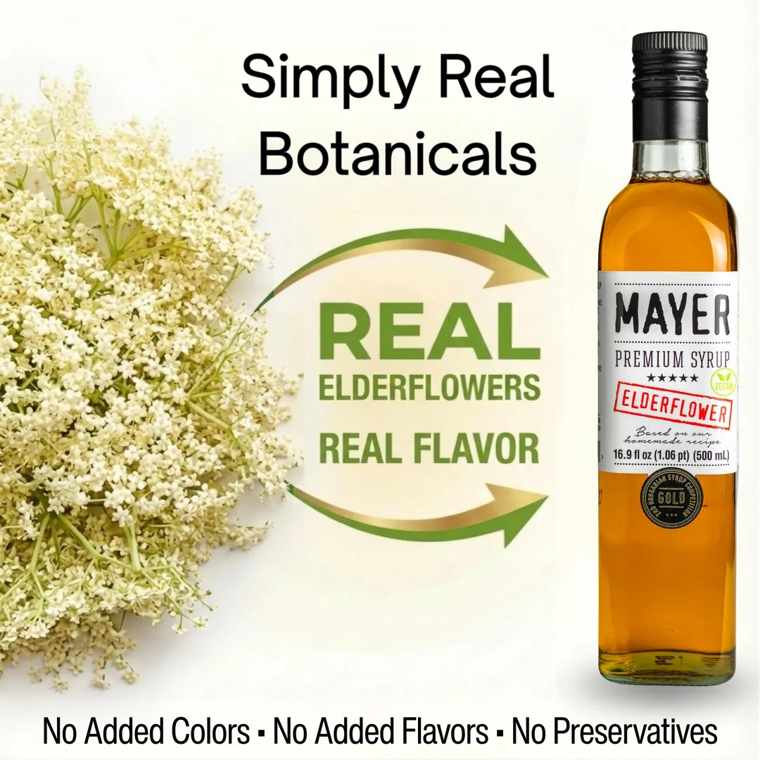 Mayer Hungarian Premium Elderflower syrup - Made with all Real Fruit + 3 natural ingredients - International Award - Winner (500 ml)