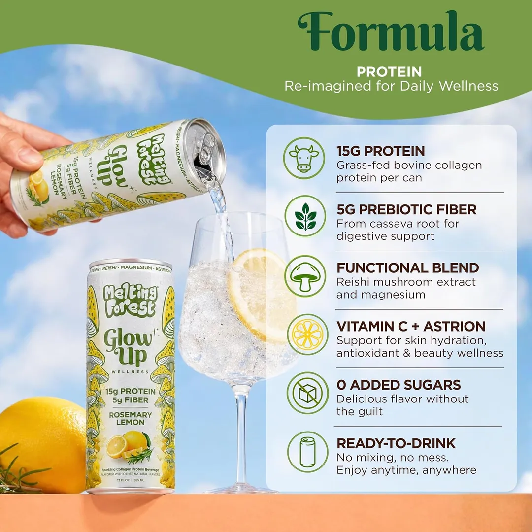 Melting Forest Glow Up Sparkling Collagen Protein – Rosemary Lemon