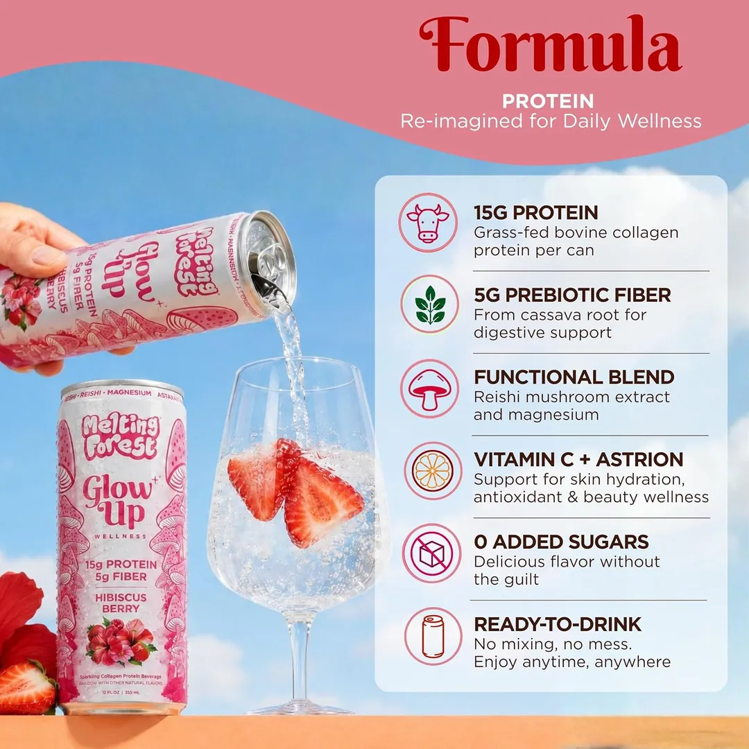 Melting Forest Glow Up Sparkling Collagen Protein – Hibiscus Berry