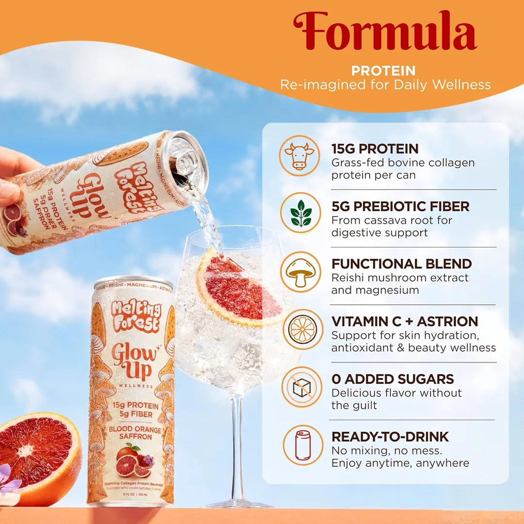 Melting Forest Glow Up Sparkling Collagen Protein – Blood Orange Saffron