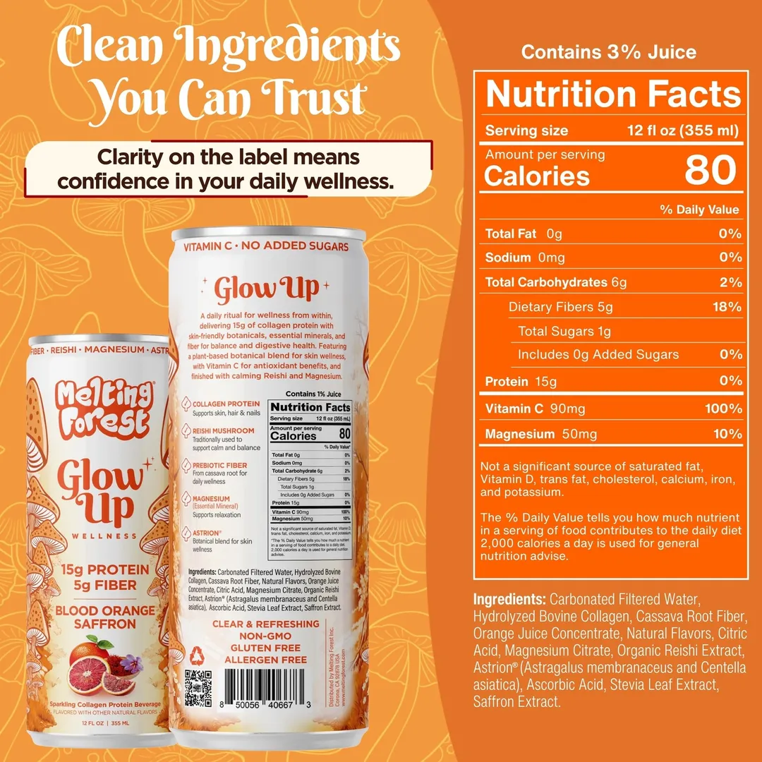Melting Forest Glow Up Sparkling Collagen Protein – Blood Orange Saffron