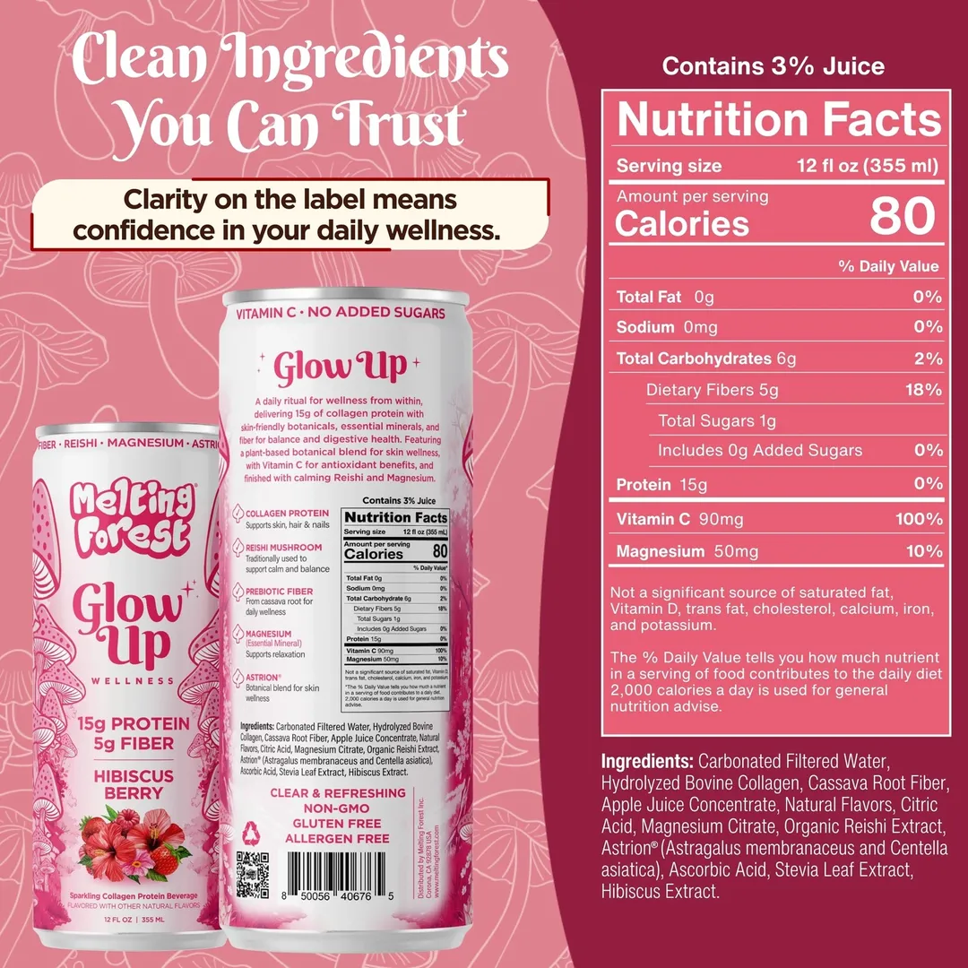 Melting Forest Glow Up Sparkling Collagen Protein – Hibiscus Berry