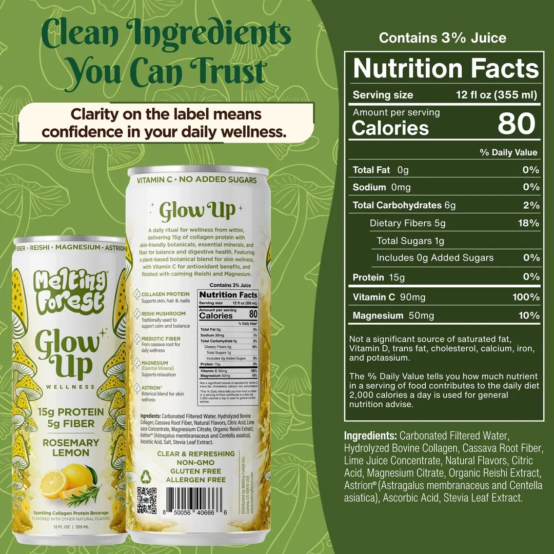Melting Forest Glow Up Sparkling Collagen Protein – Rosemary Lemon