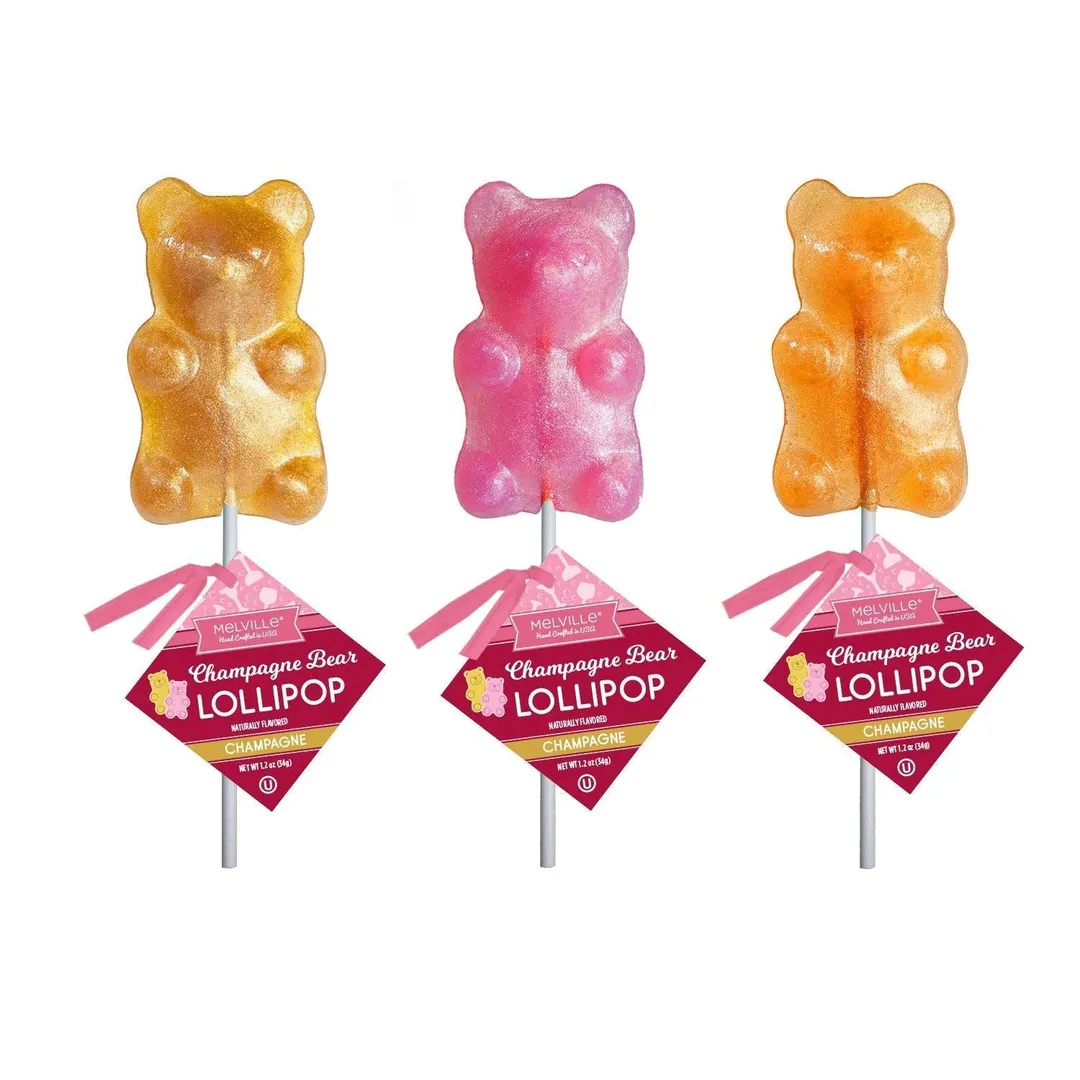 Champagne Bear Lollipops - Assorted 3ct Gusset Bag