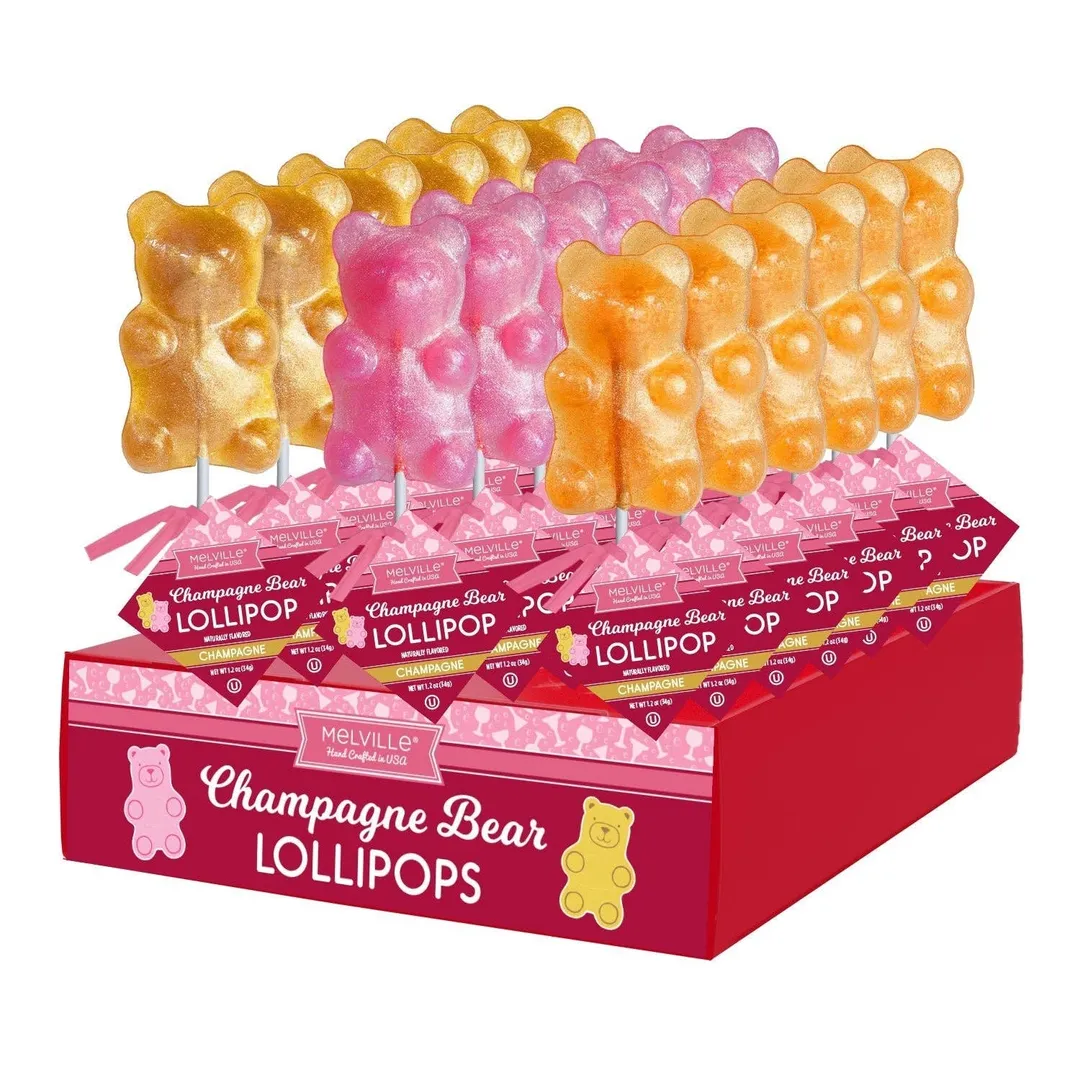 Champagne Bear Lollipops - Assorted 3ct Gusset Bag