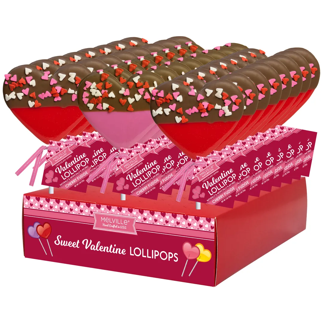 Chocolatey-Dipped Confetti Heart Lollipops - Red & Pink variant