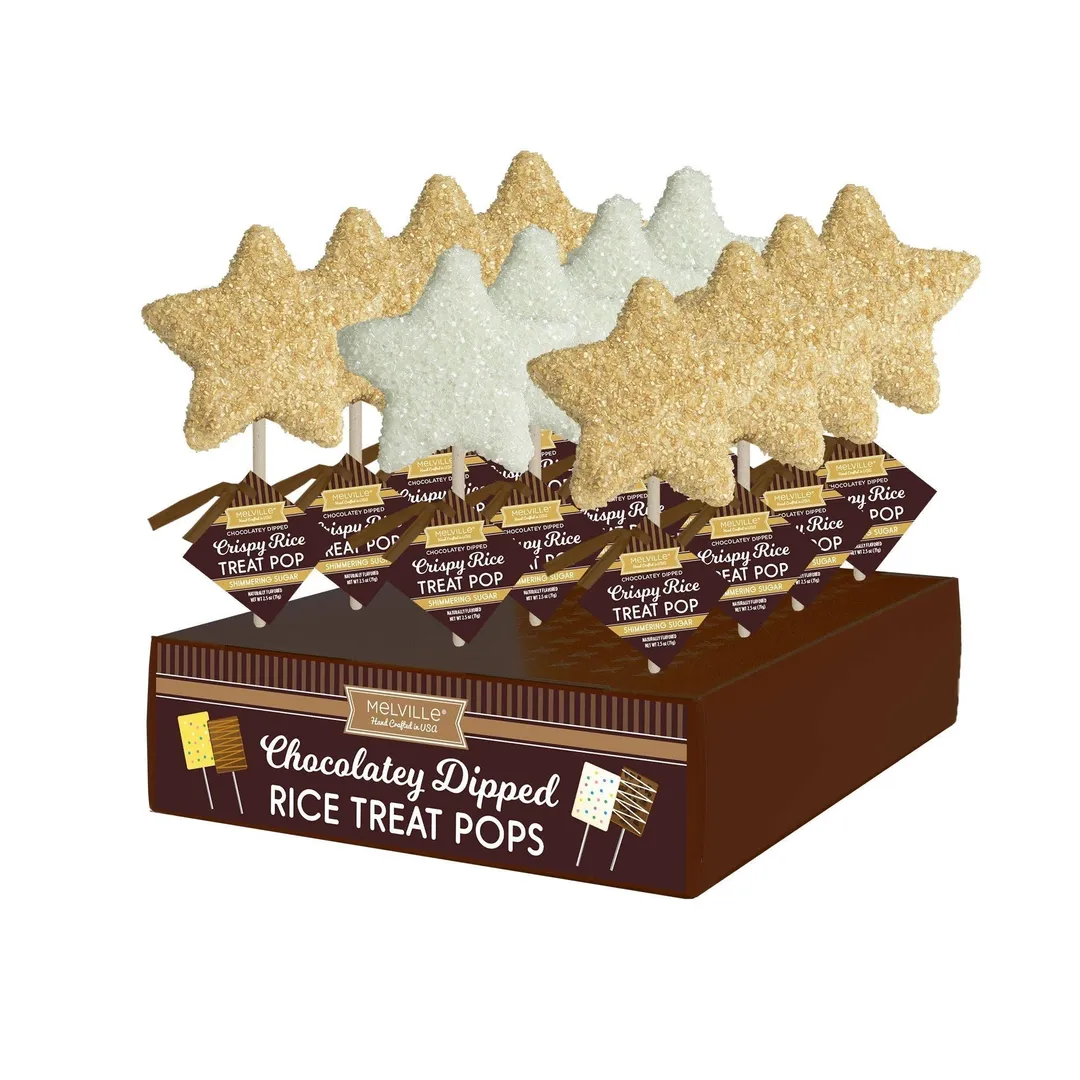 Chocolatey-Dipped Sugar Crystal Rice Treat Pops - White & Gold Stars variant