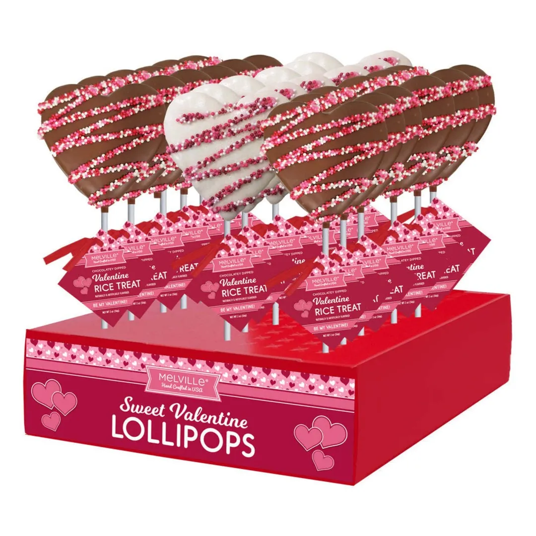 Drizzle Heart Rice Treat Pops - White & Milk Chocolatey-Coated
