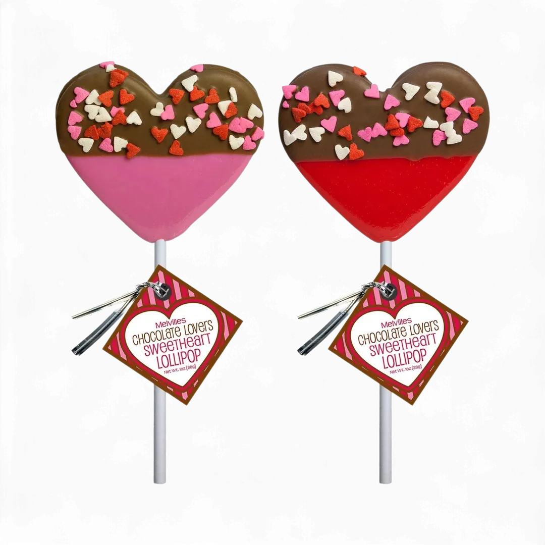 Chocolatey-Dipped Confetti Heart Lollipops - Red & Pink