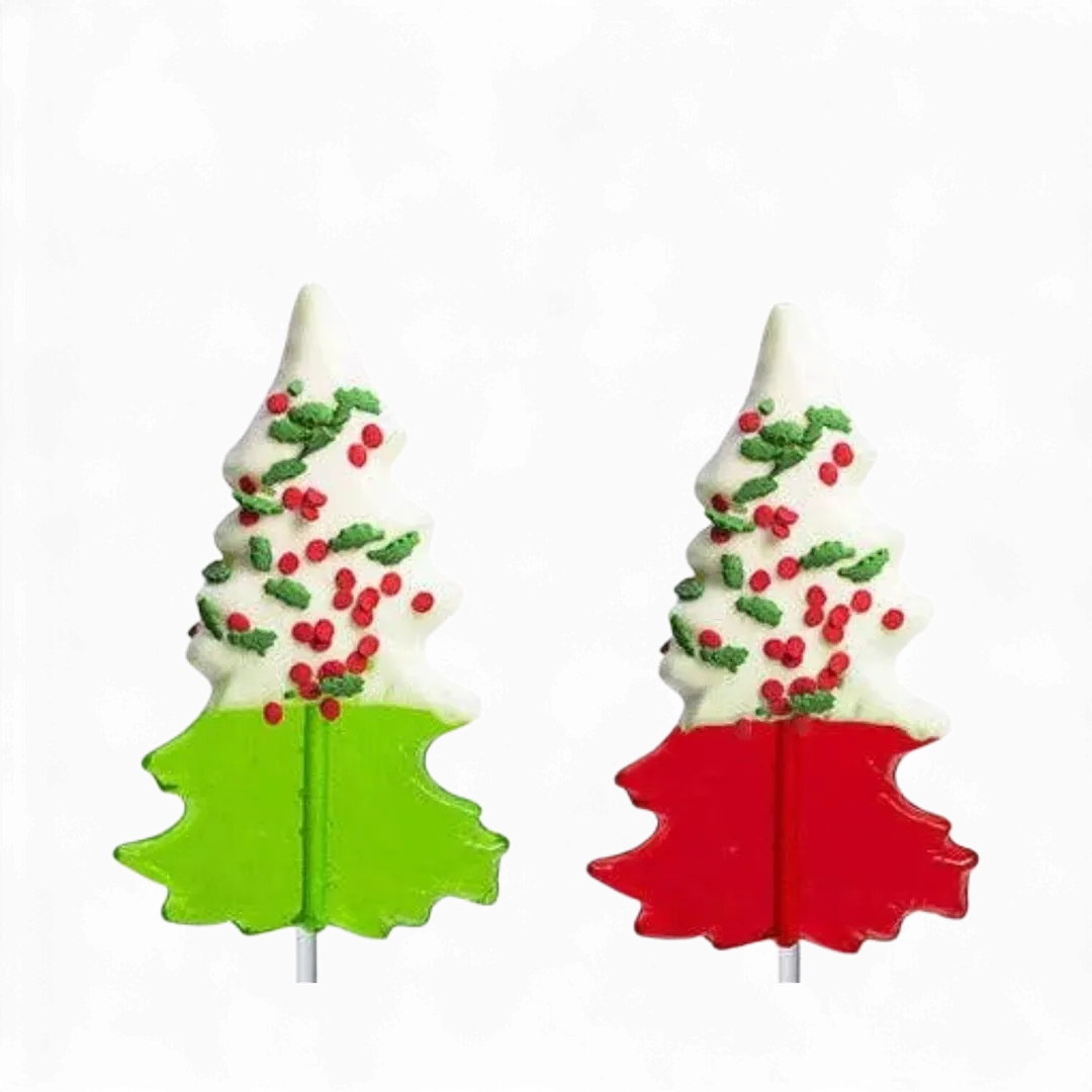 Chocolatey-Dipped Holiday Confetti Tree Lollipops - Red & Green