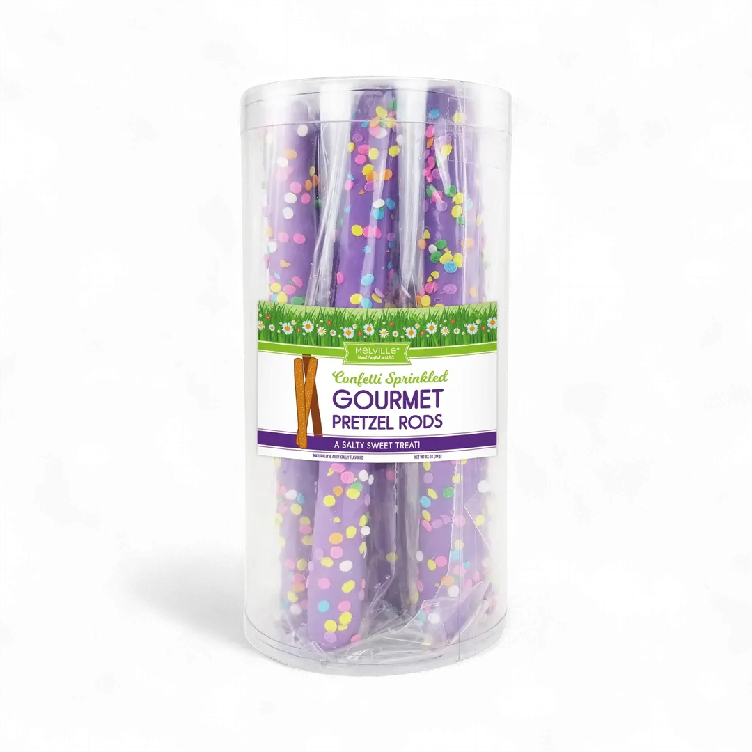 Chocolatey Dipped Pretzel Rods - Pastel Rainbow Confetti