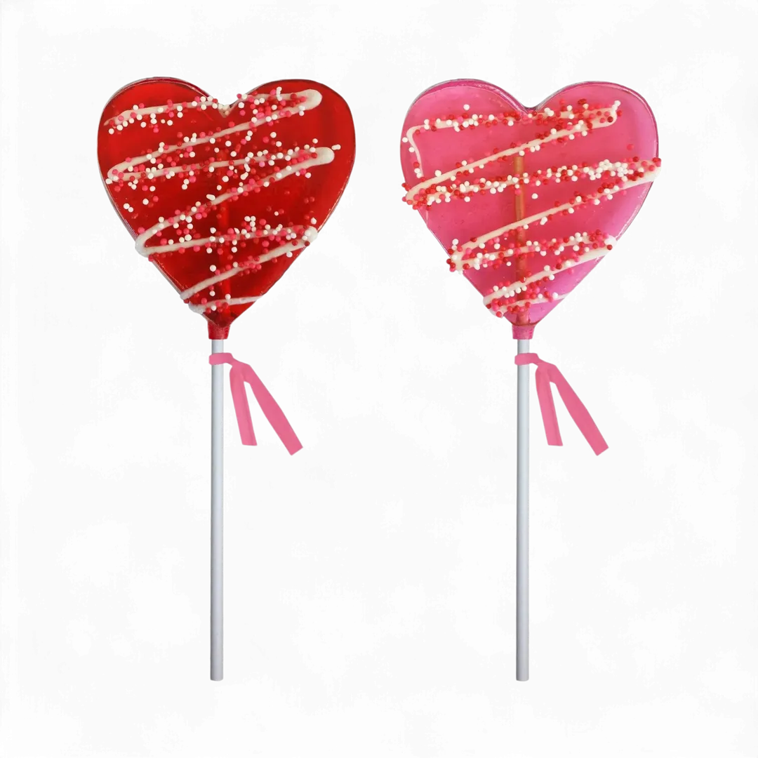 Chocolatey-Drizzled Heart Lollipops - Red & Pink