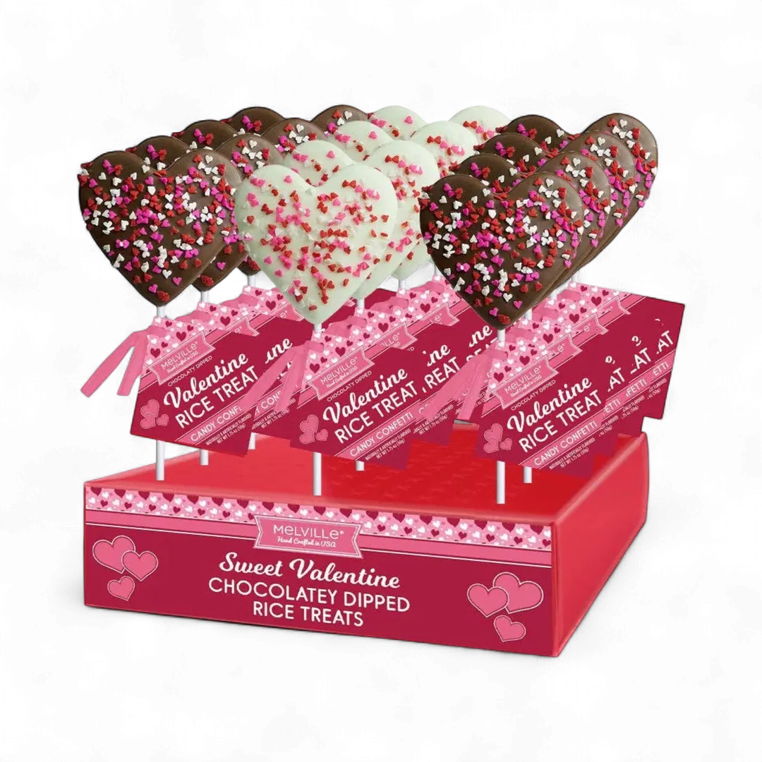 Confetti Heart Rice Treat Pops - White & Milk Chocolatey-Coated